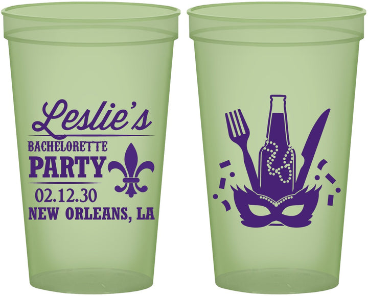 Custom Bachelorette 22 oz Glow In The Dark Cups - Mardi Gras | 60185
