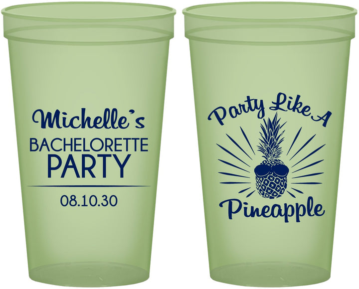 Custom Bachelorette 22 oz Glow In The Dark Cups - Party Like A Pineapple | 60193