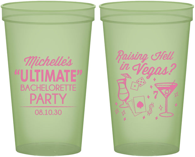 Custom Bachelorette 22 oz Glow In The Dark Cups - Raising Hell In Vegas | 60196