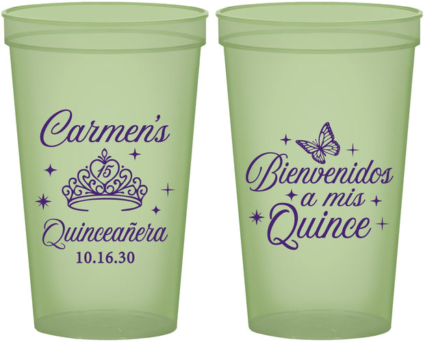 Custom Quinceanera 22 oz Glow In The Dark Cups - Bienvenidos A Mis Quince | 70005