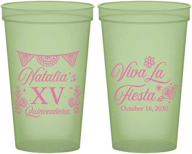 Custom Quinceanera 22 oz Glow In The Dark Cups - Viva La Fiesta Quince | 70008