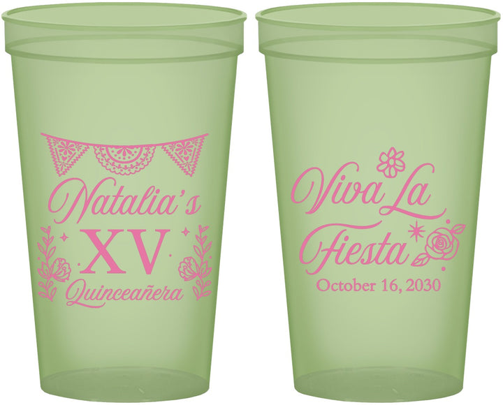 Custom Quinceanera 22 oz Glow In The Dark Cups - Viva La Fiesta Quince | 70008