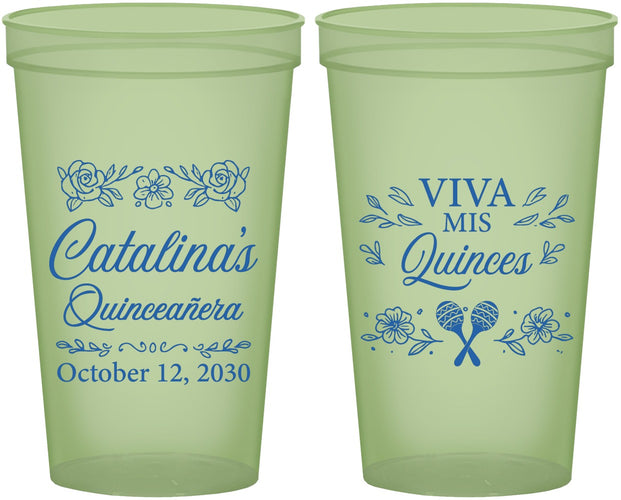 Custom Quinceanera 22 oz Glow In The Dark Cups - Viva Mis Quinces | 70009