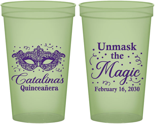 Custom Quinceanera 22 oz Glow In The Dark Cups - Mardi Gras Quince | 70010