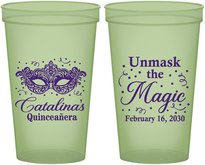 Custom Quinceanera 22 oz Glow In The Dark Cups - Mardi Gras Quince | 70010