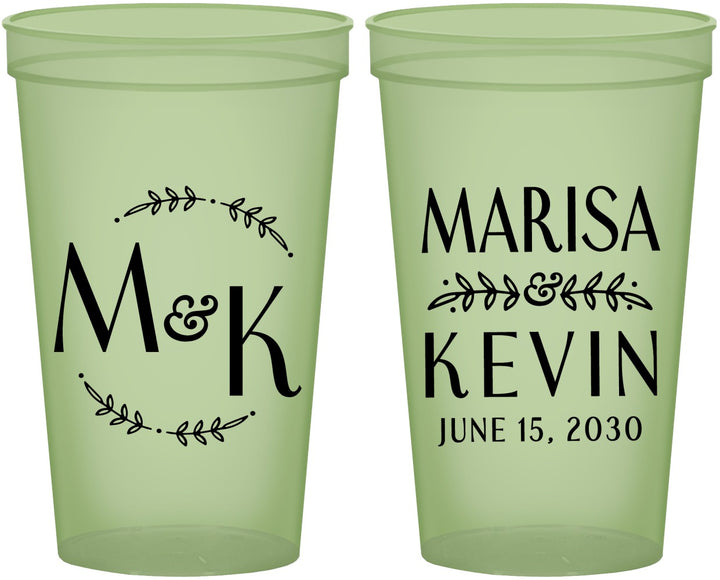 Custom Wedding 22 oz Glow In The Dark Cups - Two Letter Monogram | 801