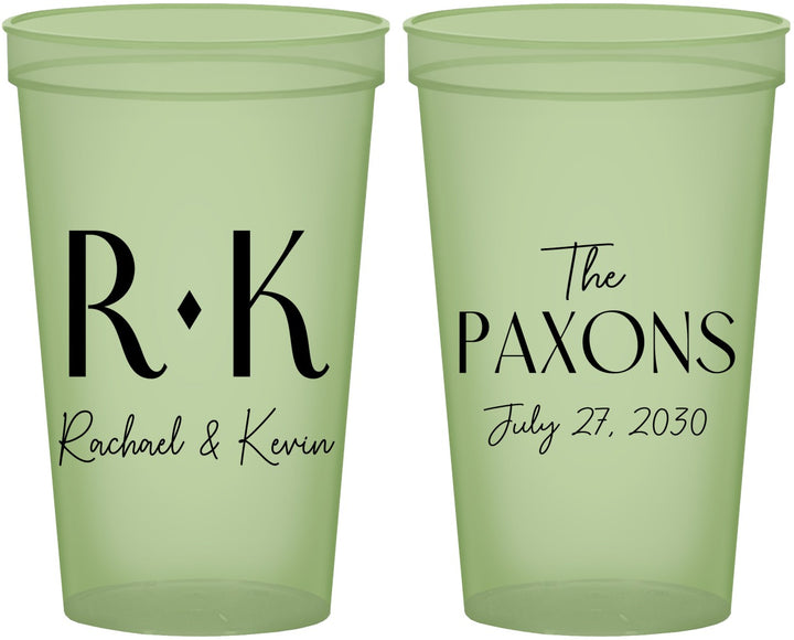 Custom Wedding 22 oz Glow In The Dark Cups - Two Letter Monogram | 802