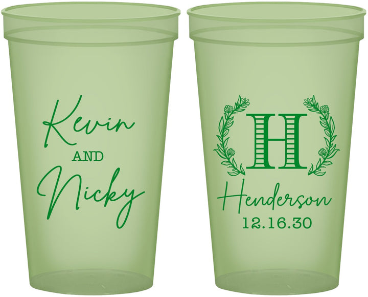 Custom Wedding 22 oz Glow In The Dark Cups - Monogram | 805