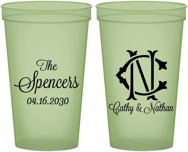 Custom Wedding 22 oz Glow In The Dark Cups - Two Letter Monogram | 808