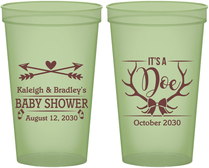 Custom Baby Shower 22 oz Glow In The Dark Cups - It’s A Doe Antler | 90001