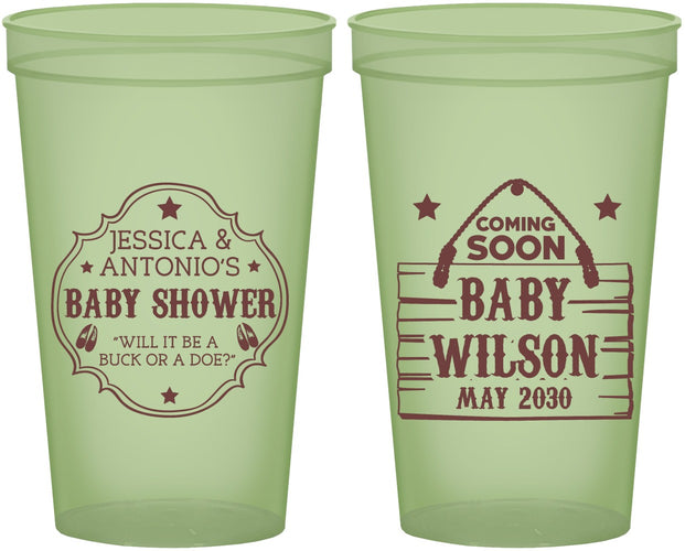 Custom Baby Shower 22 oz Glow In The Dark Cups - Gender Reveal Buck Or Doe | 90002