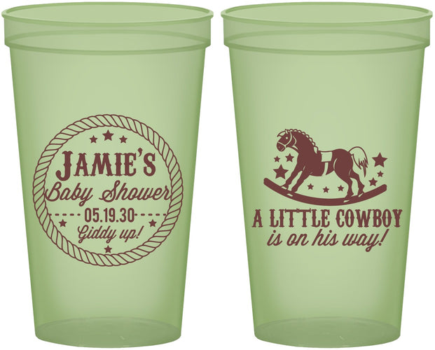 Custom Baby Shower 22 oz Glow In The Dark Cups - Little Cowboy | 90003
