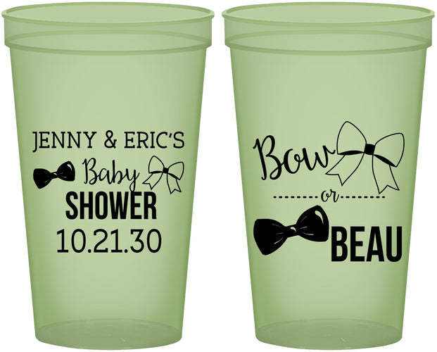 Custom Baby Shower 22 oz Glow In The Dark Cups - Gender Reveal Bow Or Beau | 90004