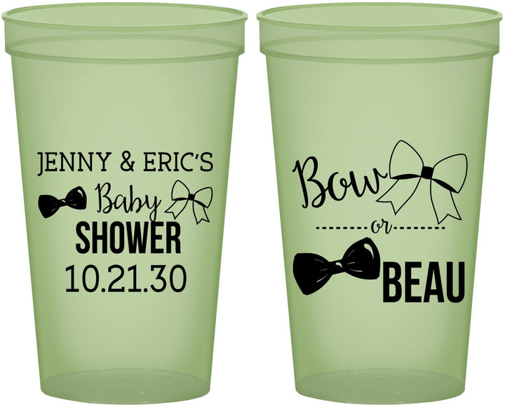 Custom Baby Shower 22 oz Glow In The Dark Cups - Gender Reveal Bow Or Beau | 90004