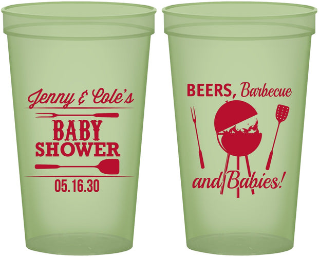 Custom Baby Shower 22 oz Glow In The Dark Cups - Beers Bbq Babies | 90006