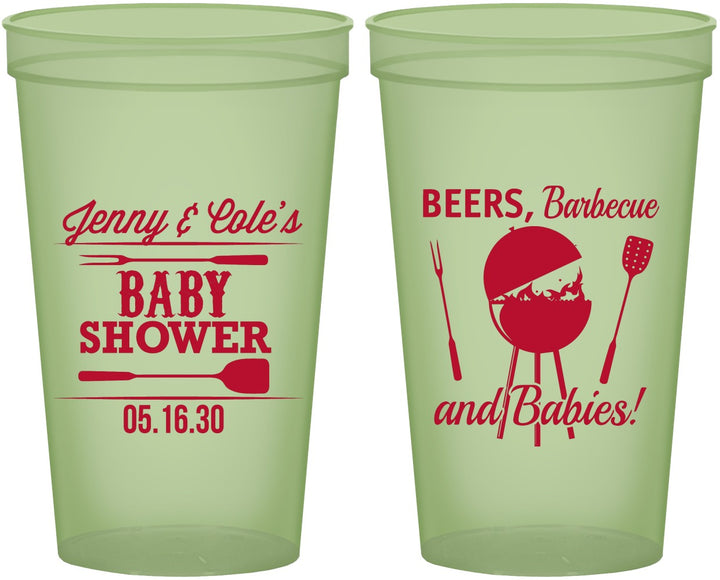 Custom Baby Shower 22 oz Glow In The Dark Cups - Beers Bbq Babies | 90006