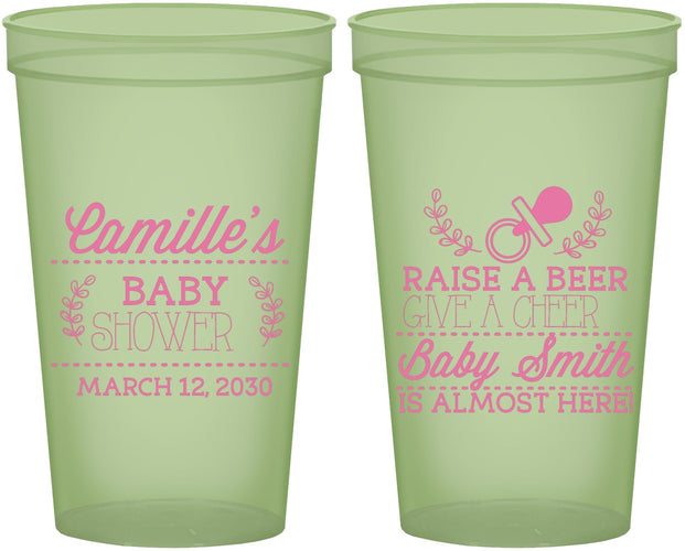 Custom Baby Shower 22 oz Glow In The Dark Cups - Raise A Beer | 90008