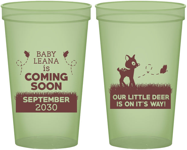 Custom Baby Shower 22 oz Glow In The Dark Cups - Little Deer On The Way | 90011
