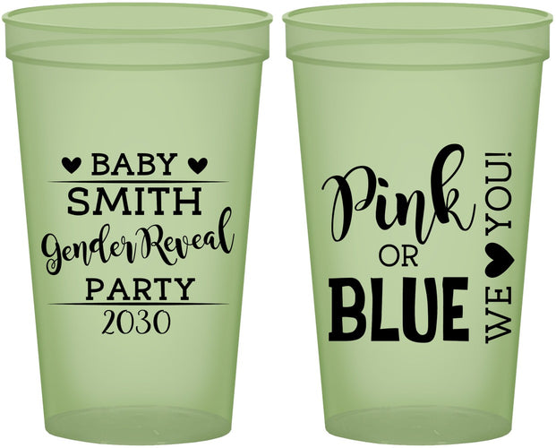 Custom Baby Shower 22 oz Glow In The Dark Cups - Gender Reveal Pink Or Blue | 90012
