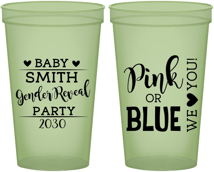 Custom Baby Shower 22 oz Glow In The Dark Cups - Gender Reveal Pink Or Blue | 90012