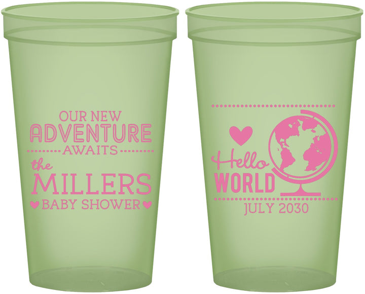 Custom Baby Shower 22 oz Glow In The Dark Cups - Hello World | 90013