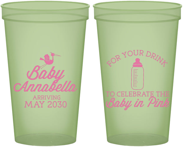 Custom Baby Shower 22 oz Glow In The Dark Cups - Drink Baby In Pink | 90014