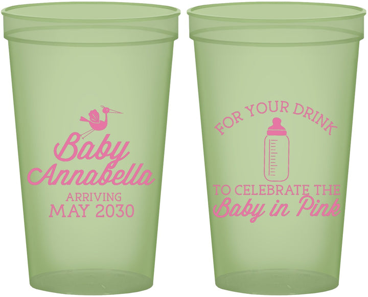 Custom Baby Shower 22 oz Glow In The Dark Cups - Drink Baby In Pink | 90014