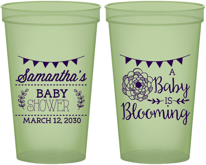 Custom Baby Shower 22 oz Glow In The Dark Cups - Blooming | 90020