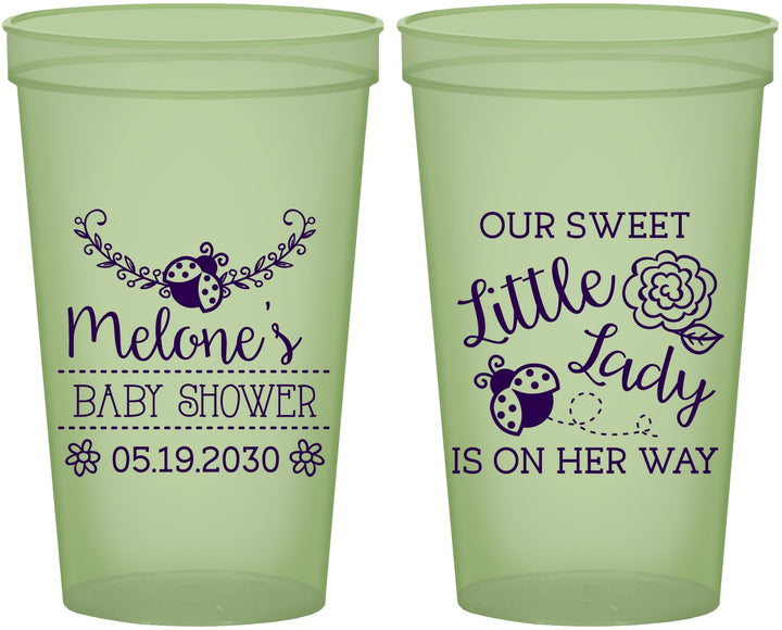 Custom Baby Shower 22 oz Glow In The Dark Cups - Little Lady On The Way | 90021