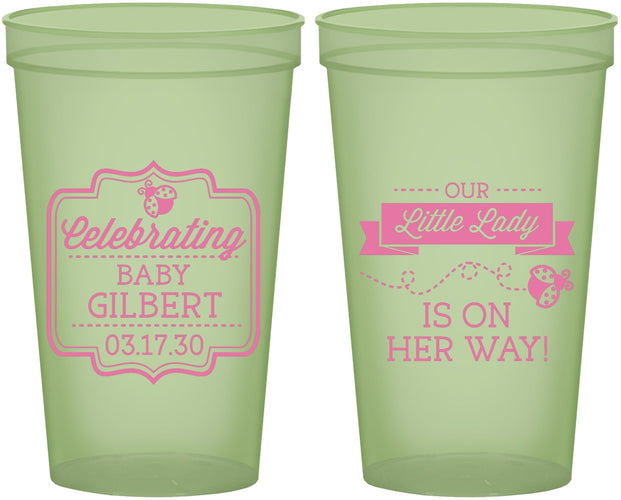 Custom Baby Shower 22 oz Glow In The Dark Cups - Little Lady On The Way | 90022