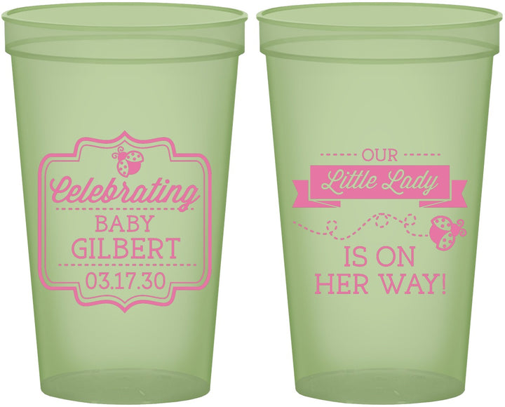 Custom Baby Shower 22 oz Glow In The Dark Cups - Little Lady On The Way | 90022