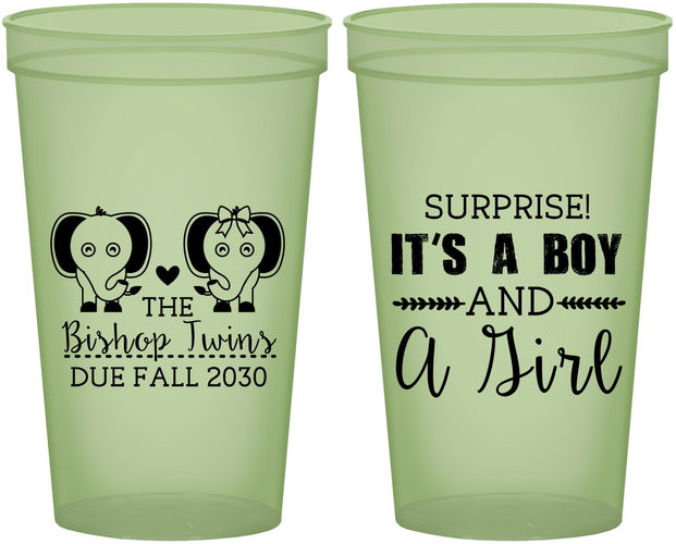 Custom Baby Shower 22 oz Glow In The Dark Cups - Twins Boy And Girl | 90026