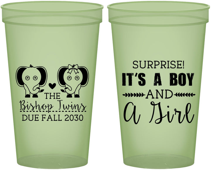 Custom Baby Shower 22 oz Glow In The Dark Cups - Twins Boy And Girl | 90026