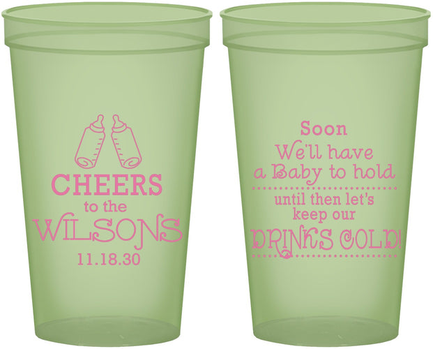 Custom Baby Shower 22 oz Glow In The Dark Cups - Cheers Bottle | 90031