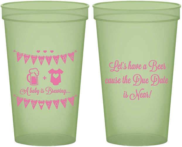 Custom Baby Shower 22 oz Glow In The Dark Cups - Beer Due Date Is Near | 90032
