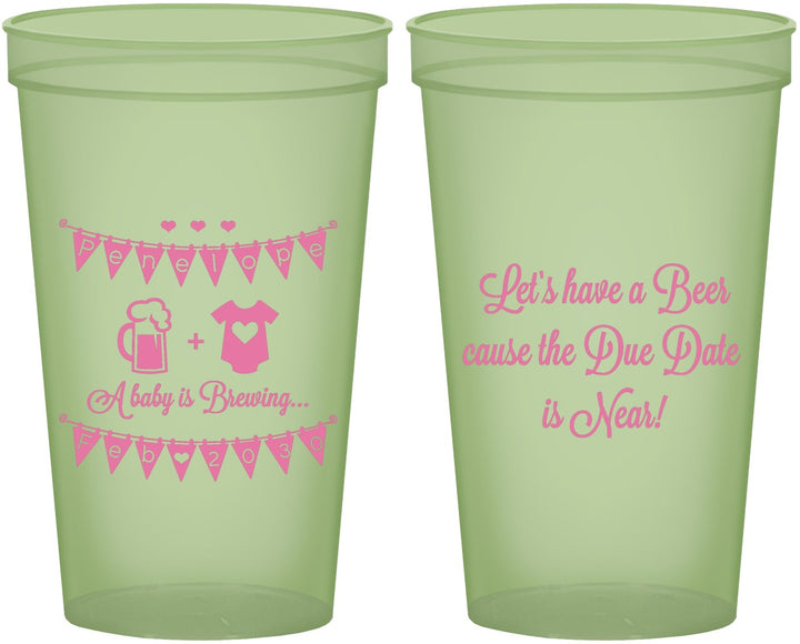 Custom Baby Shower 22 oz Glow In The Dark Cups - Beer Due Date Is Near | 90032