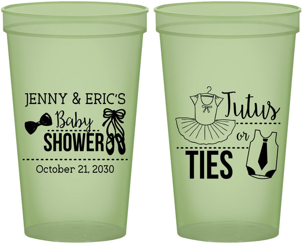 Custom Baby Shower 22 oz Glow In The Dark Cups - Gender Reveal Tutus Or Ties | 90033