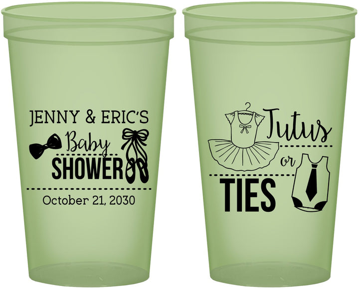 Custom Baby Shower 22 oz Glow In The Dark Cups - Gender Reveal Tutus Or Ties | 90033
