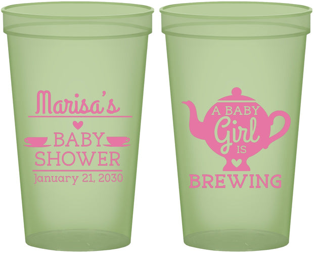 Custom Baby Shower 22 oz Glow In The Dark Cups - Baby Girl Is Brewing | 90034