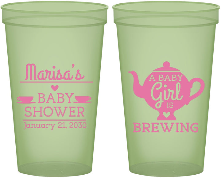 Custom Baby Shower 22 oz Glow In The Dark Cups - Baby Girl Is Brewing | 90034