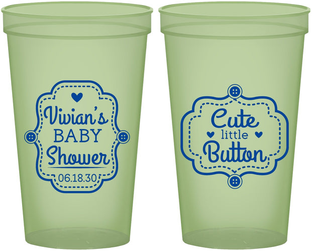 Custom Baby Shower 22 oz Glow In The Dark Cups - Cute Little Button | 90035