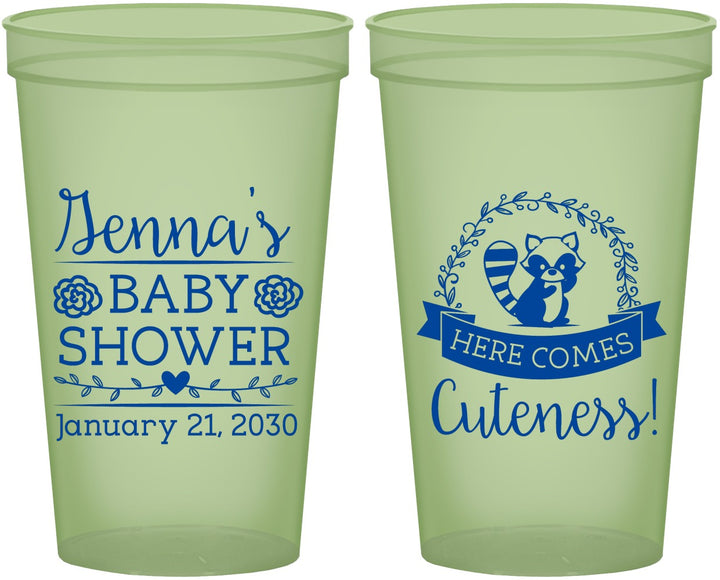 Custom Baby Shower 22 oz Glow In The Dark Cups - Racoon Cuteness | 90037