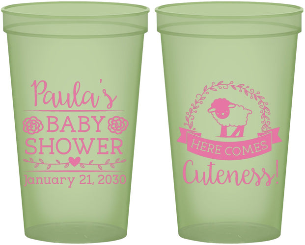 Custom Baby Shower 22 oz Glow In The Dark Cups - Lamb Cuteness | 90038
