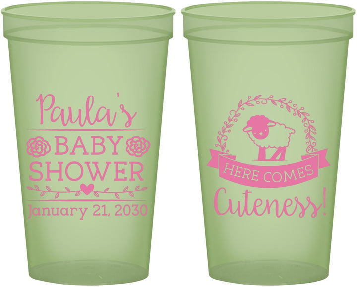 Custom Baby Shower 22 oz Glow In The Dark Cups - Lamb Cuteness | 90038