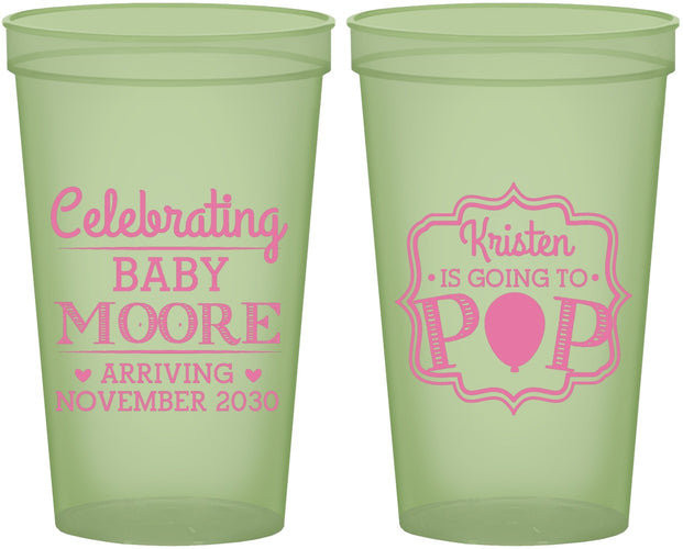 Custom Baby Shower 22 oz Glow In The Dark Cups - Going To Pop | 90040