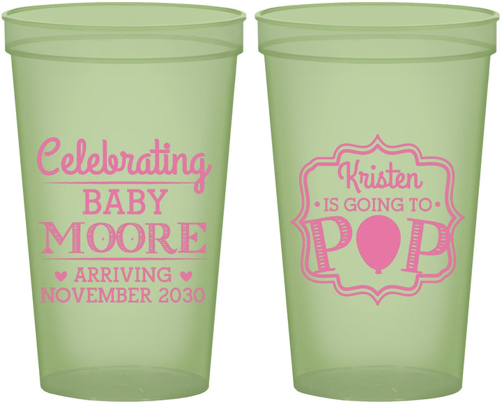 Custom Baby Shower 22 oz Glow In The Dark Cups - Going To Pop | 90040