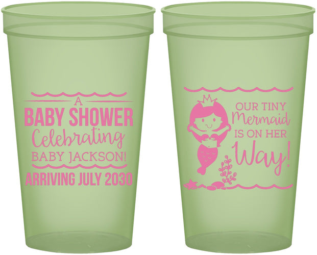 Custom Baby Shower 22 oz Glow In The Dark Cups - Mermaid On Her Way | 90046