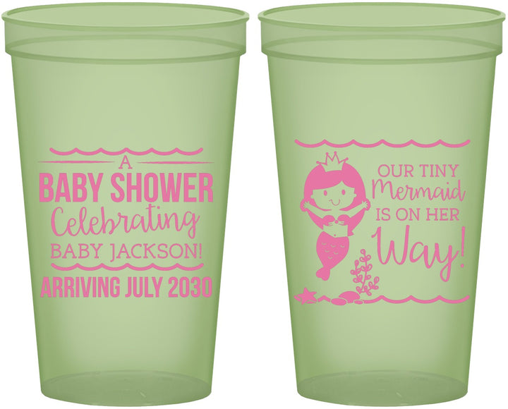 Custom Baby Shower 22 oz Glow In The Dark Cups - Mermaid On Her Way | 90046