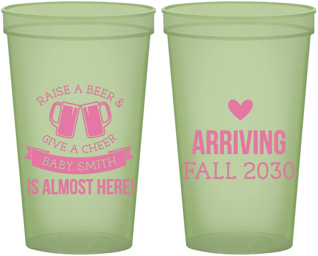 Custom Baby Shower 22 oz Glow In The Dark Cups - Raise A Beer | 90049
