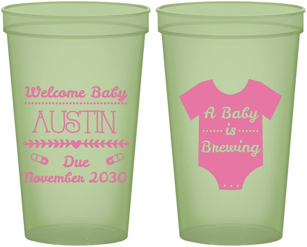 Custom Baby Shower 22 oz Glow In The Dark Cups - Baby Is Brewing | 90050